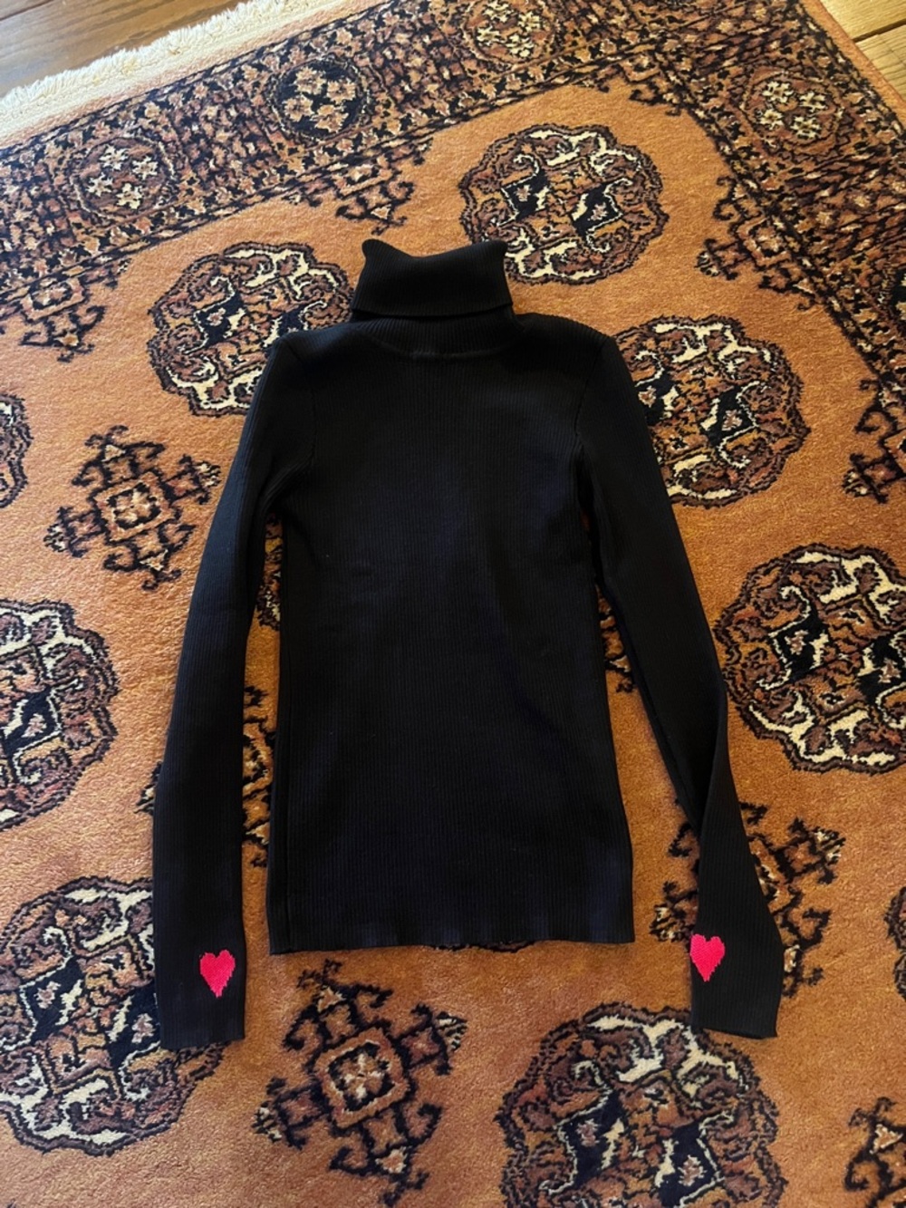 Shein Black Turtleneck Sweater with Heart Accents